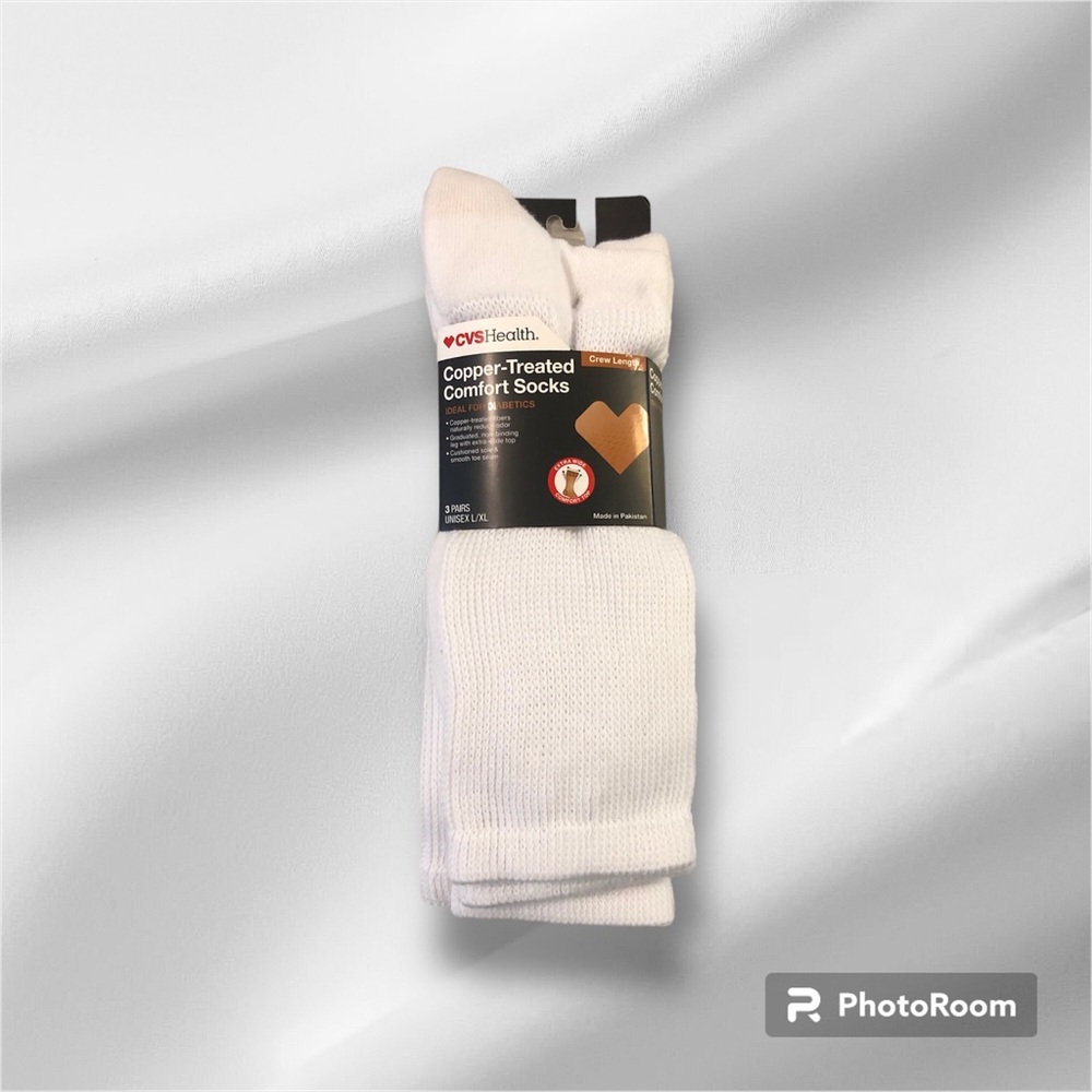 CVS Copper-Treated Comfort Crew Socks 3 Pair White NWT